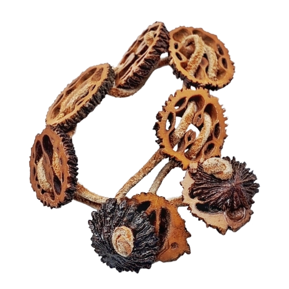 Handmade Brown Wood Cutout Beads Bracelet w/ Natural Leather Loop Closure | NWOT